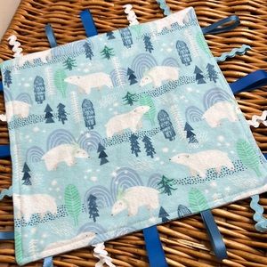Polar Bear in Winter Handmade Tag Sensory Blanket.